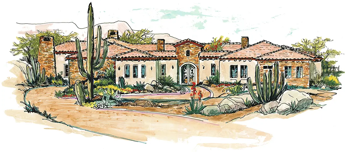 Southwest Home Designs Rendering Plan #1300A